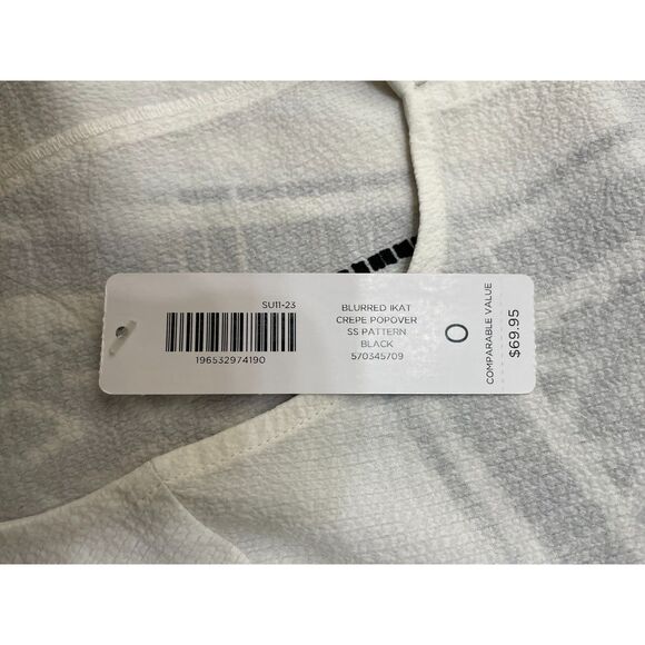 Chico's Women's Blouse Blurred Knit Crepe Split Neck Popover 0 White Geometric - Picture 6 of 10